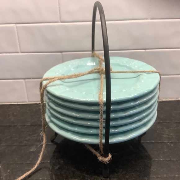 Cocktail Snack Bread and Butter Dishes w/Iron Caddy - Picture 4 of 6